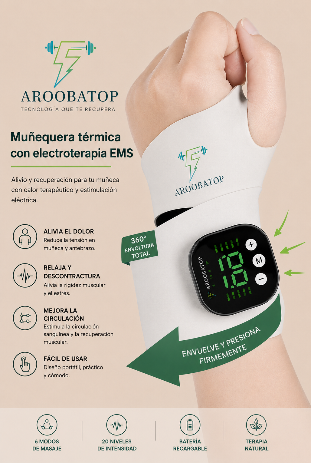 Muñequera térmica con electroterapia EMS